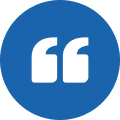 Blue circle with white quotation marks icon.