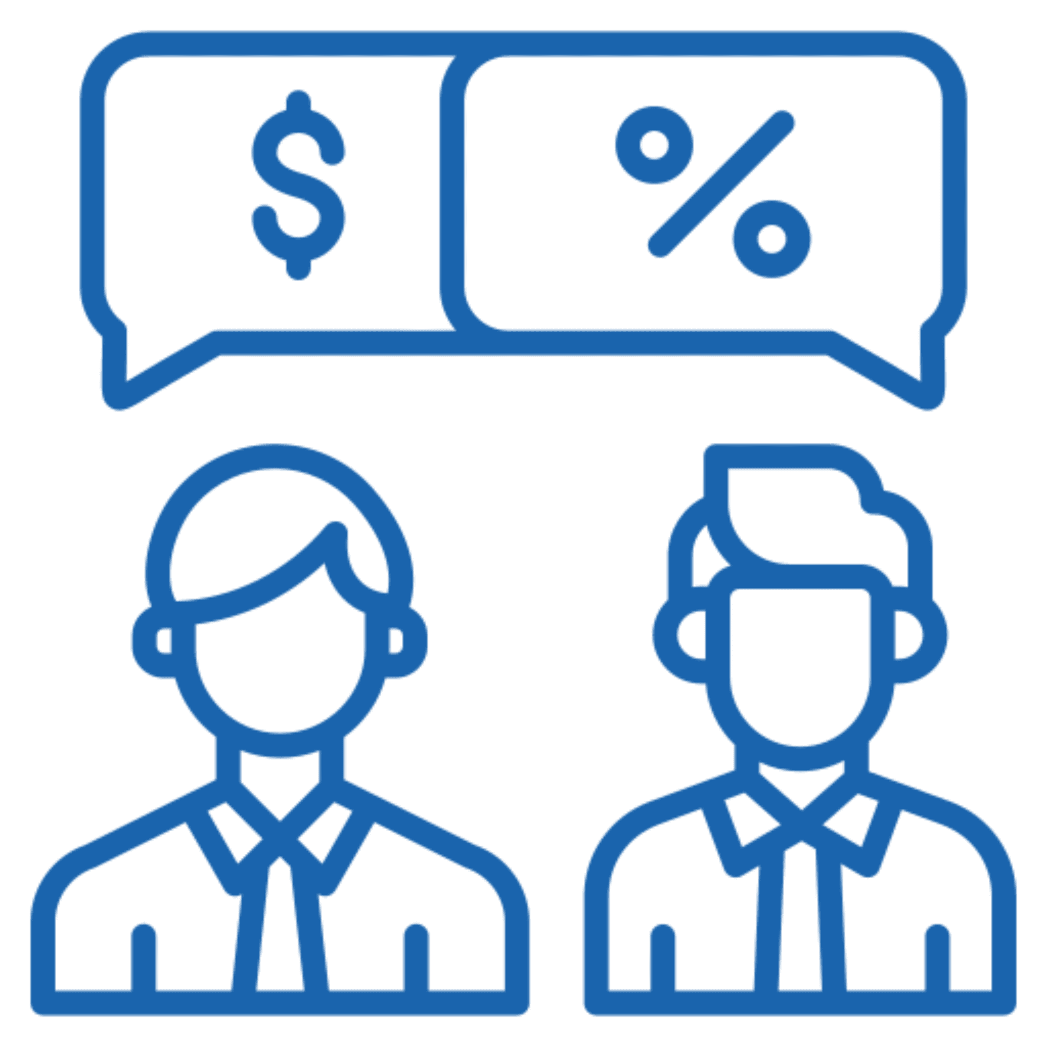 Two people discussing money and percentages.