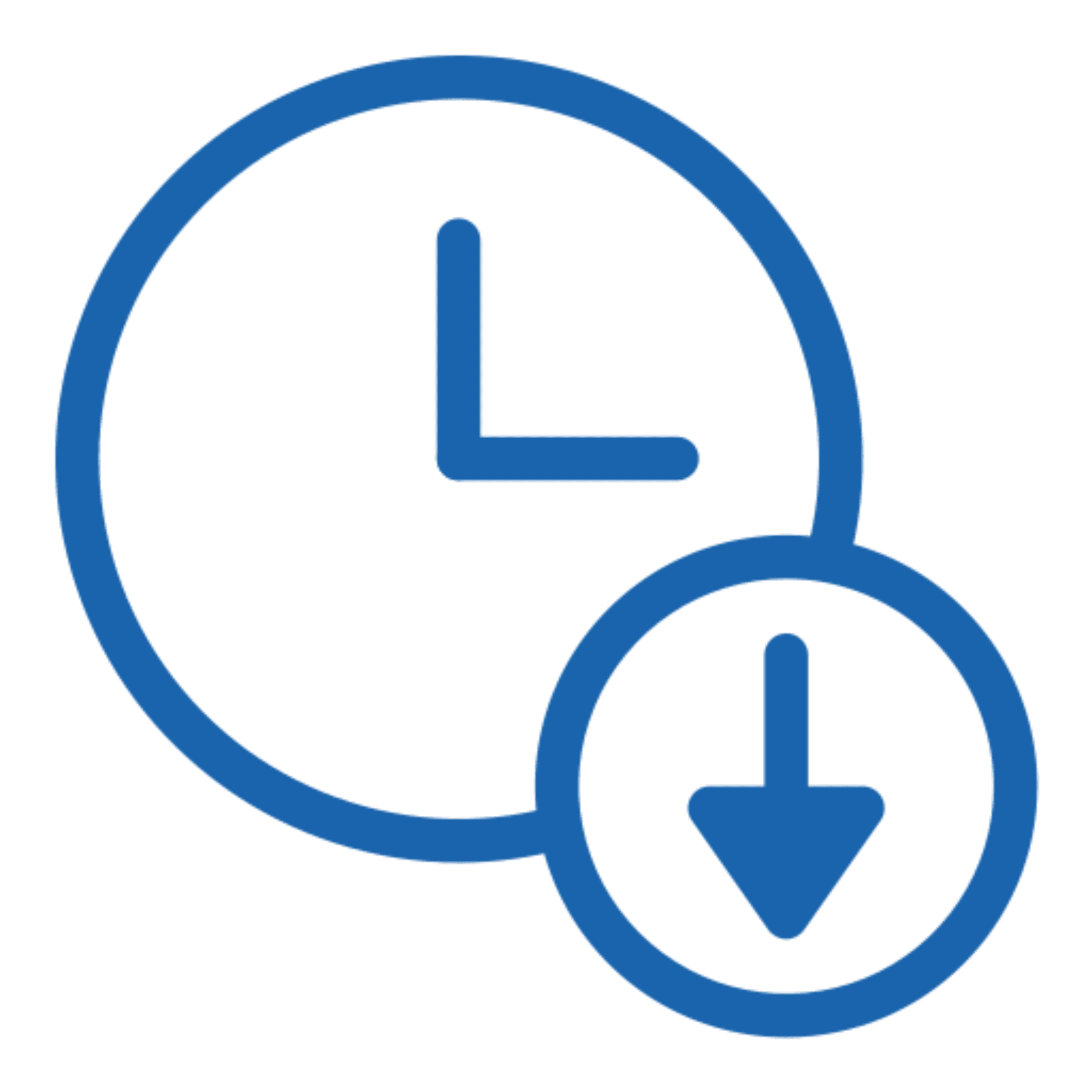 Clock icon with download arrow symbol.